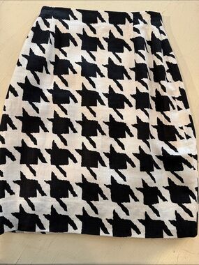 Rickie Freeman Teri Jon Linen Skirt Black White Abstract Pencil Skirt Size 6
